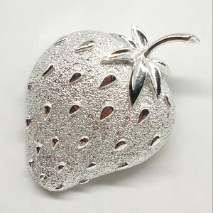 Vintage Sarah Coventry Silvertone Strawberry Brooch 2 inches in length
